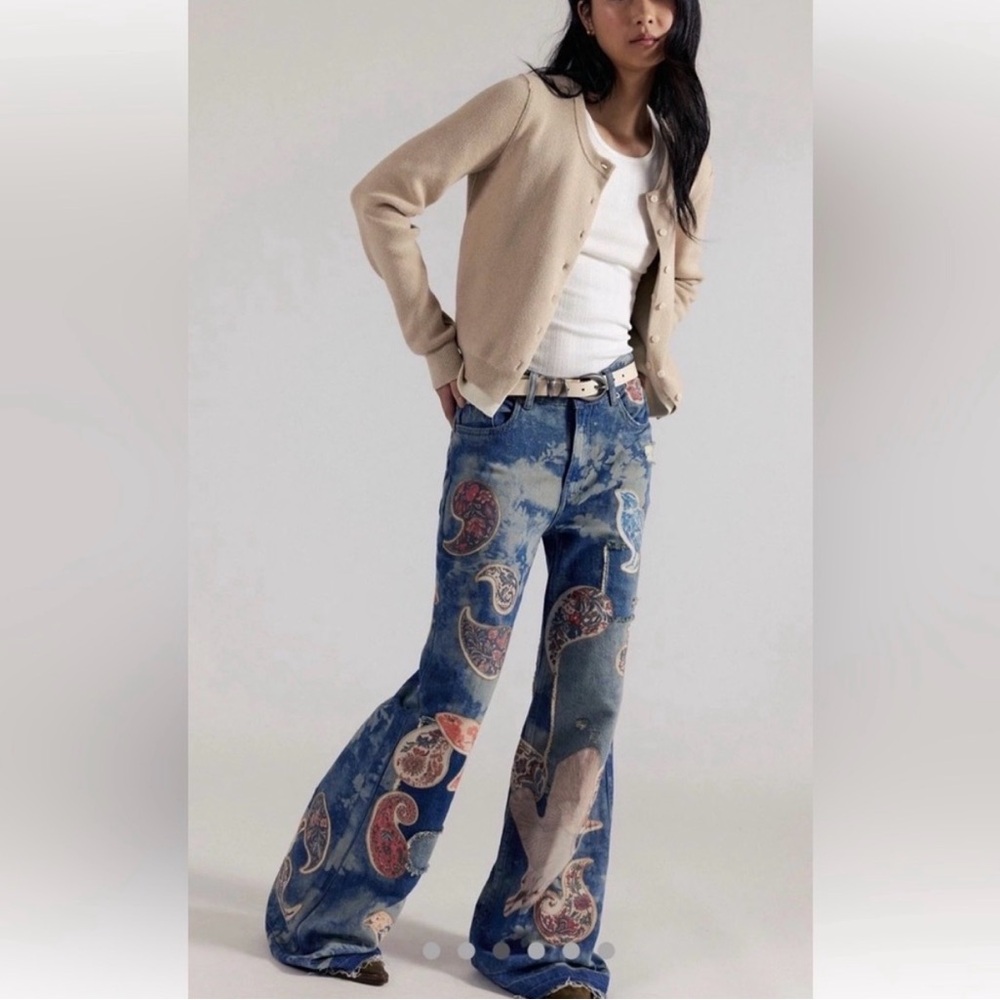 Free People We the Free Flying High Patched Flare jeans NWT size 28